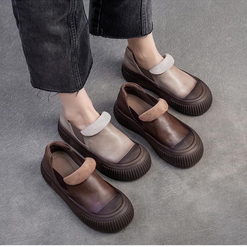 Лоферы из натуральной кожи в стиле ретро, ​​повседневная удобная женская обувь на плоской платформе с толстой подошвой