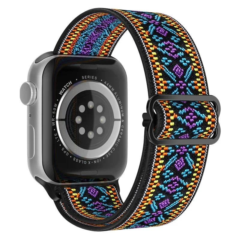 Эластичный нейлоновый ремешок для Apple Watch ultra 2 49 мм Series 9/8/7 41 мм 45 мм 38/42-40 мм/44 мм Богемский браслет ремешок для iWatch 6 5 4 3 Se