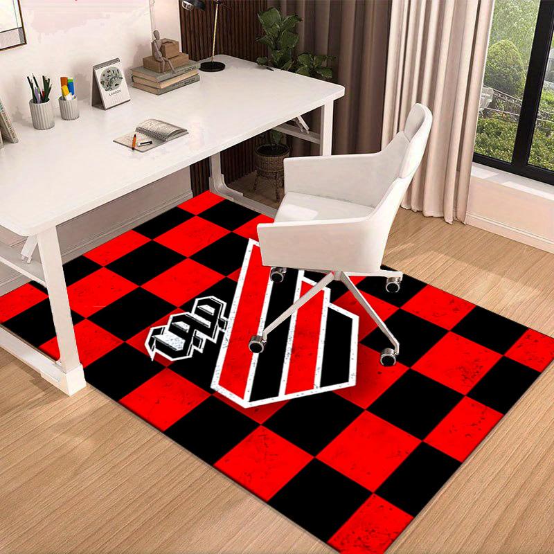 Red And Black Sport Emblem Printed Area Rug for Office, Chair Rug, Decorative Carpet Floor Mat, Large Size Fan gifts Christmas gifts