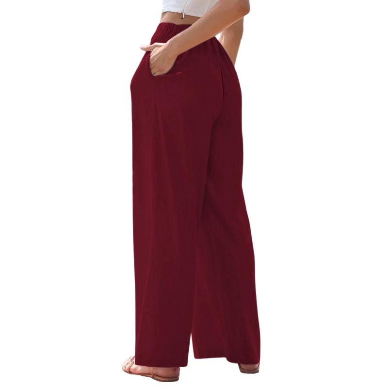 Женские элегантные хлопковые льняные однотонные свободные брюки с широкими штанинами на шнуровке Брюки с эластичной резинкой на талии