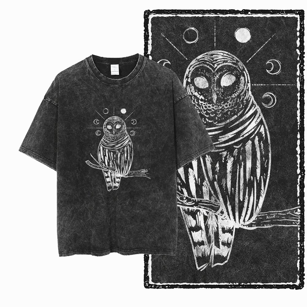 DH OWL Печатная Хлопковая Кислотная Стирка Эксклюзивный Графический Унисекс Футболка Крутая Винтажная Уличная Одежда Мужские Футболки Большого Размера Футболка для Мужчин Повседневный Оверсайз Топ
