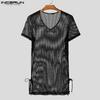 INCERUN Summer Men Short Sleeve Hollow See Through Long Beach Tank Tops