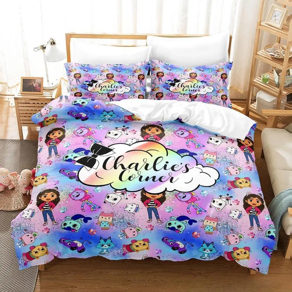 Комплект постельного белья Gabbys Dollhouse Single Twin Full Queen King Size Bed Set Adult Kids Bedroom Duvet Cover Sets 3D Anime Bed Sheet Set