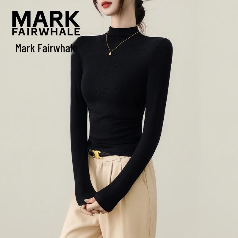 MARK FAIRWHALE Women's Slim Fit Ribbed Mock Neck Long Sleeve Top