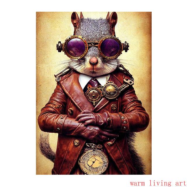Retro Steampunk Cat Wolf Astronaut Rabbit Poster Art Canvas Painting Funny Animal Tiger Gorilla Poster Living Room Home Decor