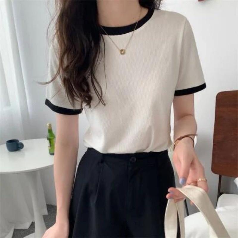 Fashion Round Neck Solid Color Casual Short Sleeved Women's T-shirt Summer New Korean Casual Top