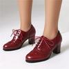 Women's High-heeled Single Shoes Spring and Summer Carved British Style Thick Heel Large Size Lace-up Low-top Shoes