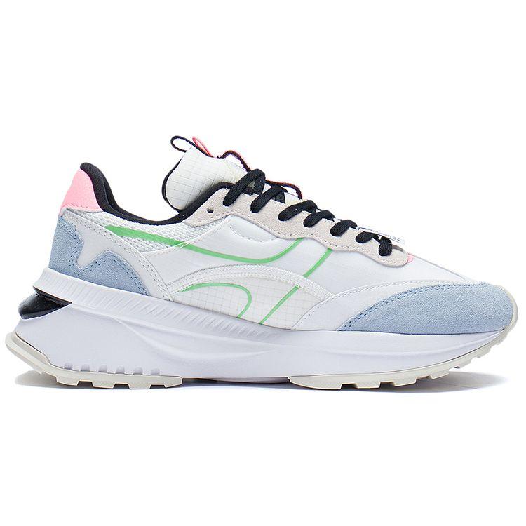 Li Ning Fangyuan Evo Retro Height Increasing Shock Absorbing Wear Resistant Non Slip Low Top Sports Casual Shoes Women Sneaker White Blue AGCR228-9