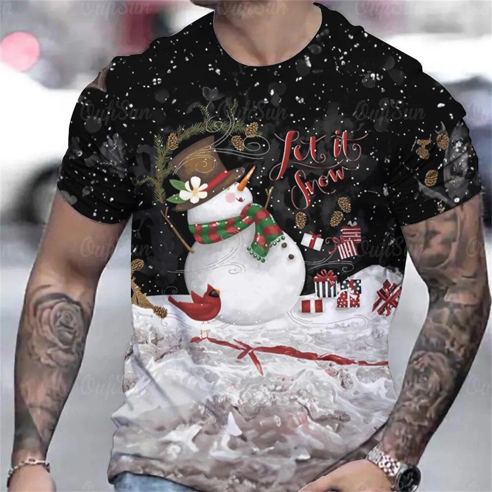 Hot Sell Christmas T-Shirt For Men 3d Snowman Printed Men'S Clothing Street Designer Short Sleeve Tshirts Daily Casual Tops Tees