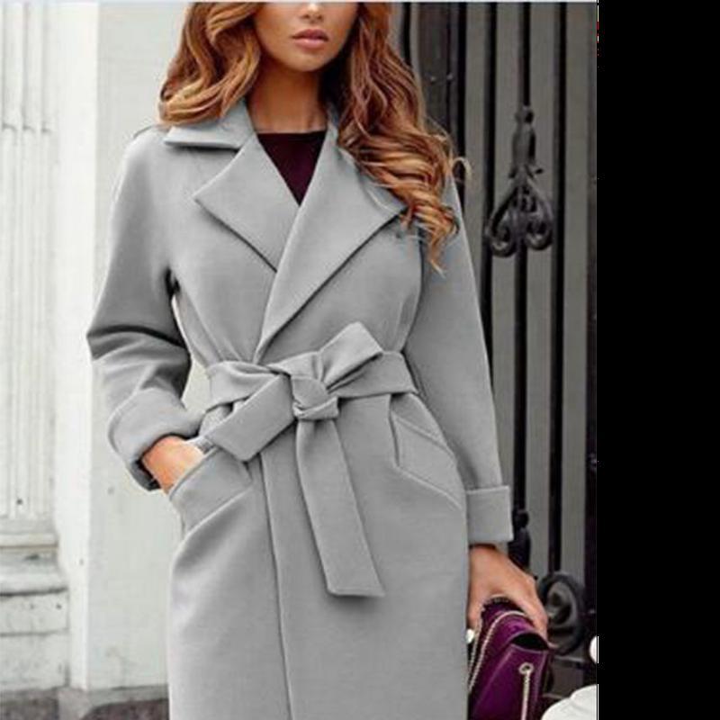 Autumn And Winter Fashion Slim Belt Lapel Woolen Coat