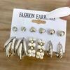 European and American retro pearl earrings set, metal earrings, heart-shaped butterfly earrings, geometric jewelry 1 pair