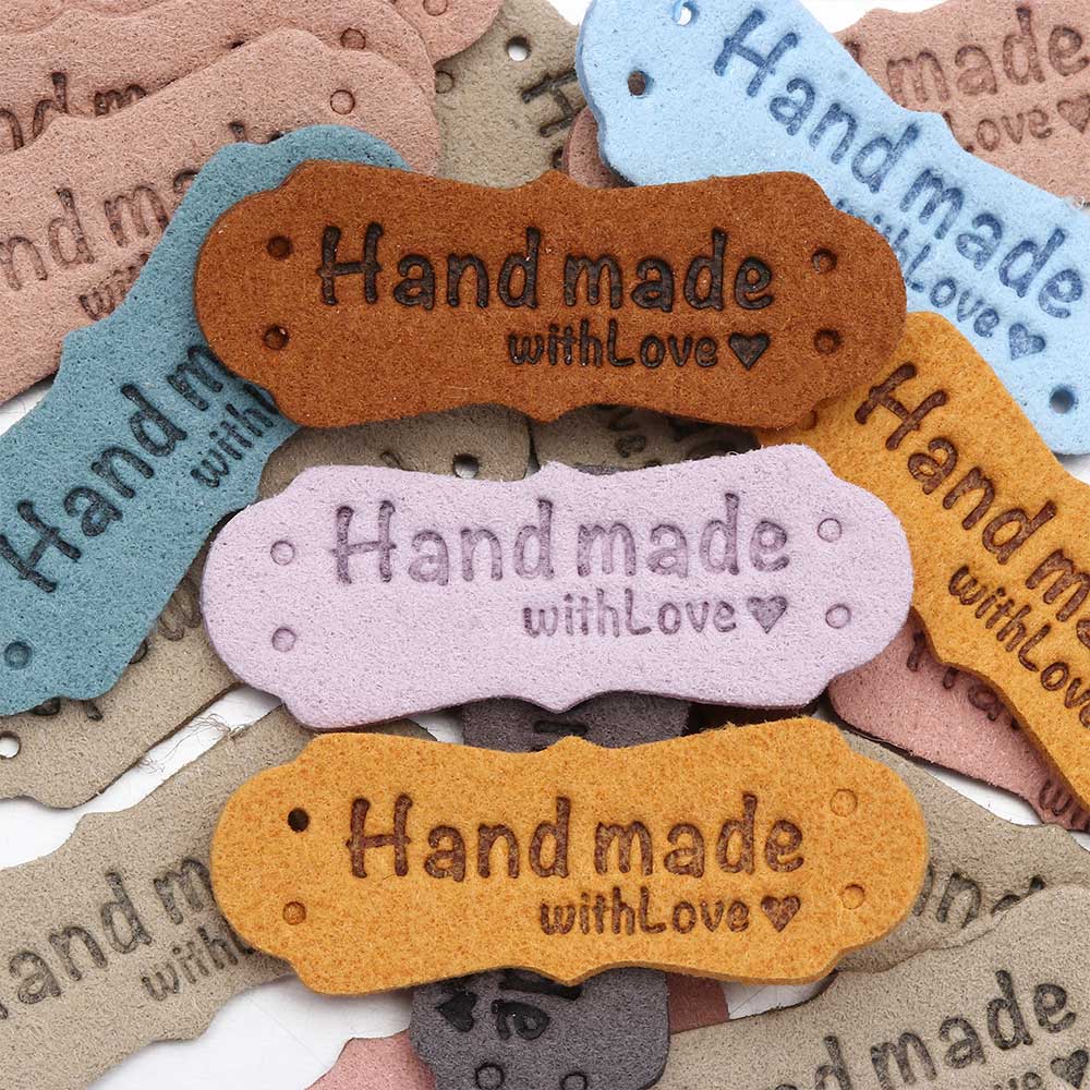 20PCS Handmade Hats Bags PU Leather Clothes Tags Garment Labels Label Hand Made With Love