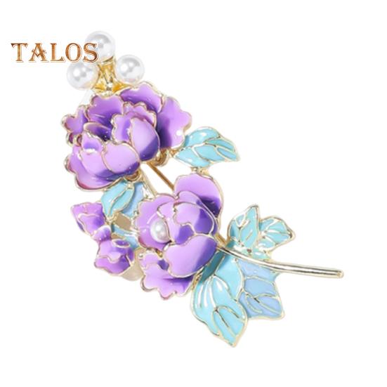 Brooch Pin Flower Shape Faux Pearls Decor Enamel Pin Fine Craftsmanship Collar Coat Badge Clothing Decoration