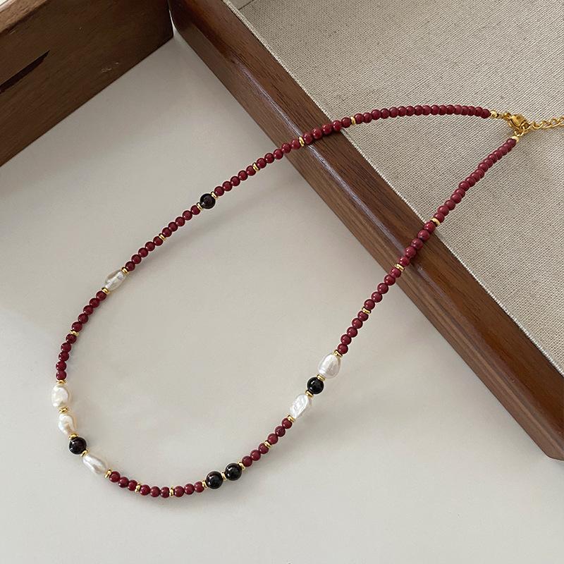 Французский этнический стиль Анкара Агат Бусины Ожерелье Ключица Предмет Женский Ретро Универсальный Пресноводный Жемчуг Цепь Свитера