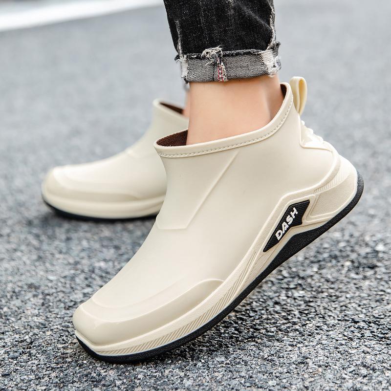 Мужские модные короткие непромокаемые сапоги, нескользящие, водонепроницаемые, кухонные, резиновые сапоги, мягкая подошва, износостойкая обувь для автомойки, для работы и отдыха на воде