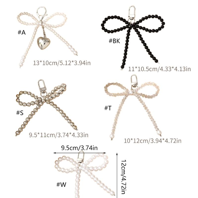 Fashion Pearls Beaded Bowknot Keychain Pendant Sweet Cute Hanging Decorations Keyring Charm for Purse Bag Backpack