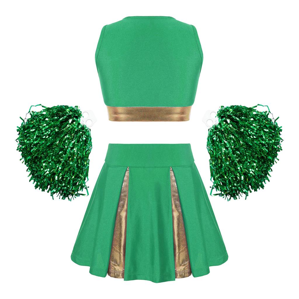 Униформа черлидинга для девочек, нарядное платье, костюм для косплея на Хэллоуин, укороченный топ с юбкой и цветами в виде рук