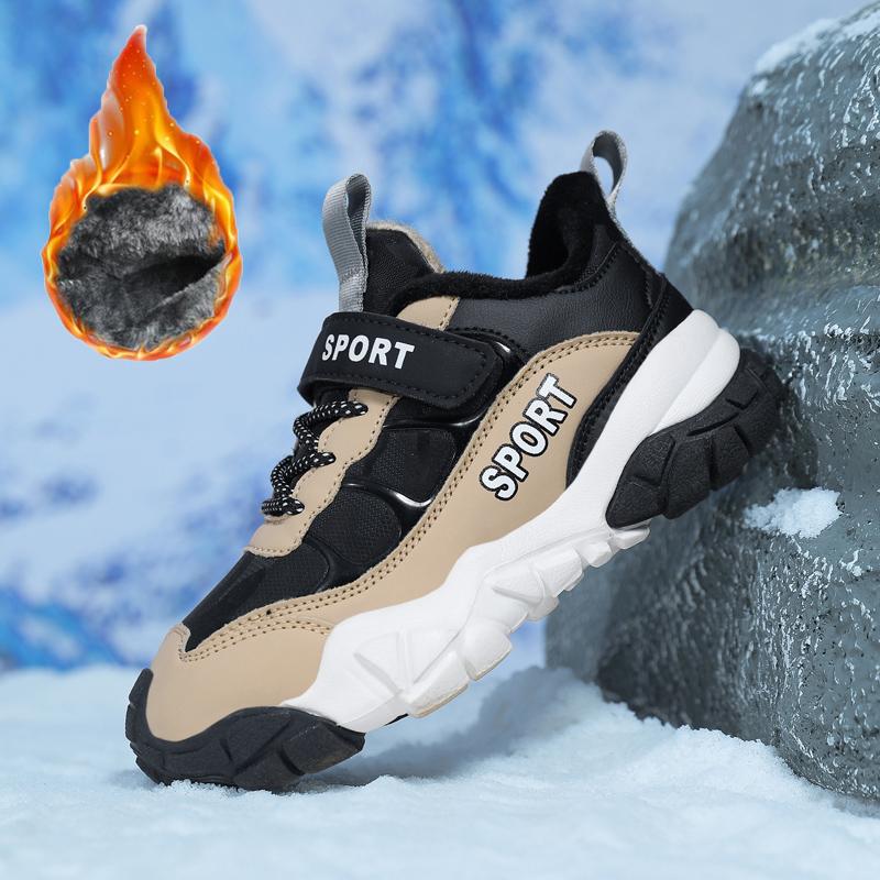 28-39 Детские зимние большие липучки с бархатом теплые модные спортивные и повседневные хлопковые ботинки зимние сапоги