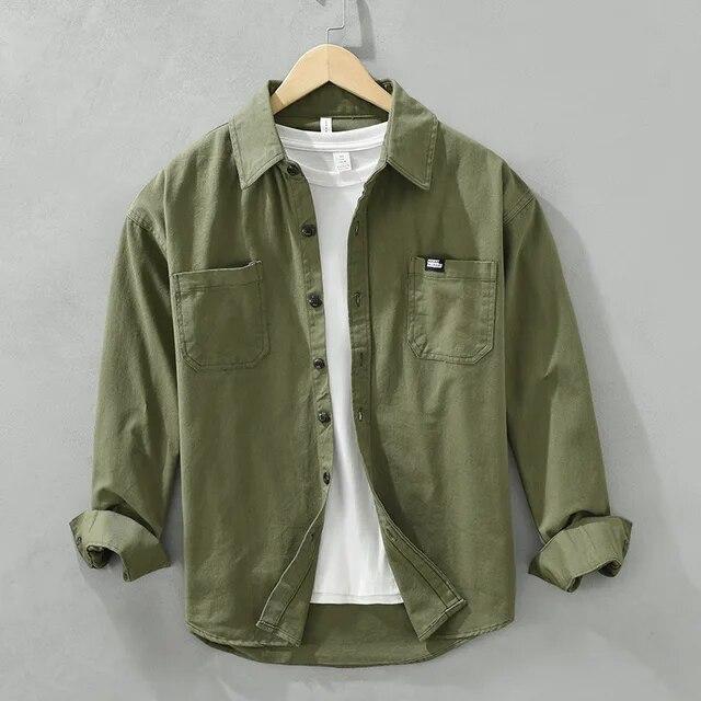 Рубашка-карго в японском стиле, мужская весенне-летняя повседневная рубашка с длинным рукавом, хлопковые карманы, мягкий и удобный свободный топ, молодежная популярная мужская одежда