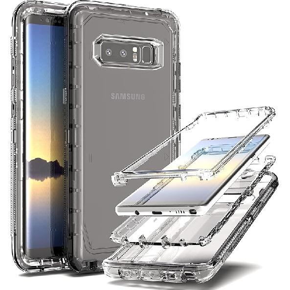 YmhxcY Case Compatible with Galaxy Note 8,Drop 3 Layer Durable Cover (No Screen Protector) Solid Rubber Case / 16ft Test Clear Case-Transparent