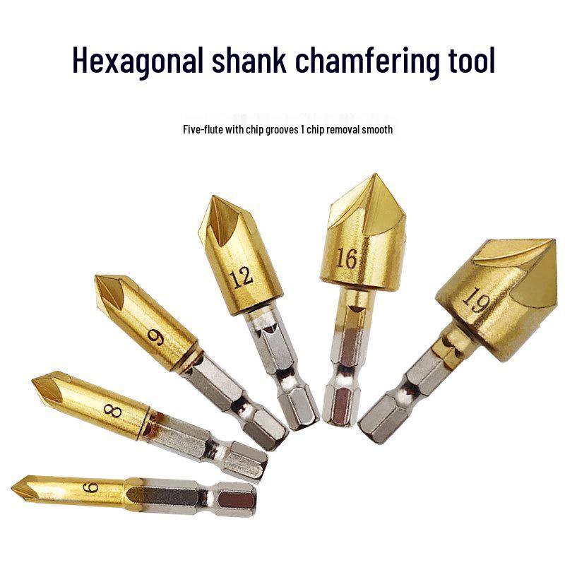 Hex Shank Titanium-Plated Five-Flute Countersink Drill for Woodworking