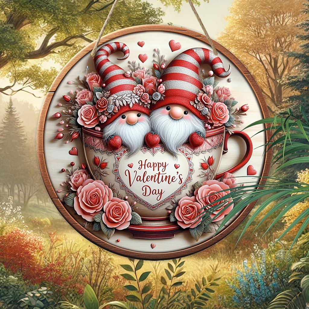Деревянная табличка «Гном на День святого Валентина» 7,87"x7,87" — идеально подходит для декора дома, сада и крыльца, идеально подходит для приветствия или венка, отличный подарок для друзей
