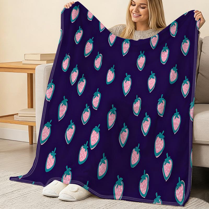 Strawberry Series Flannel Blanket – Soft Cozy Warm Throw, Cute Home Decor for Halloween & Christmas