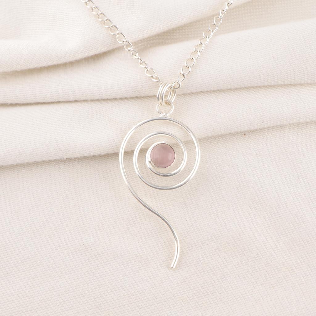 Purple Cat's Eye 925 Sterling Silver Pendant, Handmade Silver Jewelry, Attractive Cat's Eye Gemstone Balancing Pendant Jewelry For Gift