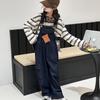 Girls' Striped T-shirt & Denim Overalls Set - Korean Style Fashion for Spring & Autumn