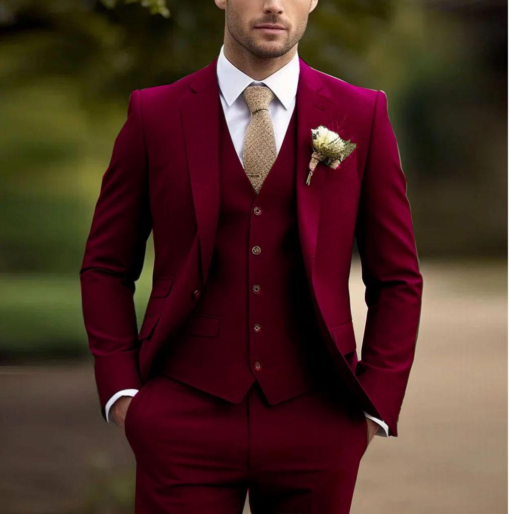 Новый мужской деловой смокинг, формальный комплект из 3 предметов, пиджак, жилет, брюки, однобортный костюм для жениха, шафера, выпускной, свадьба, вечеринка