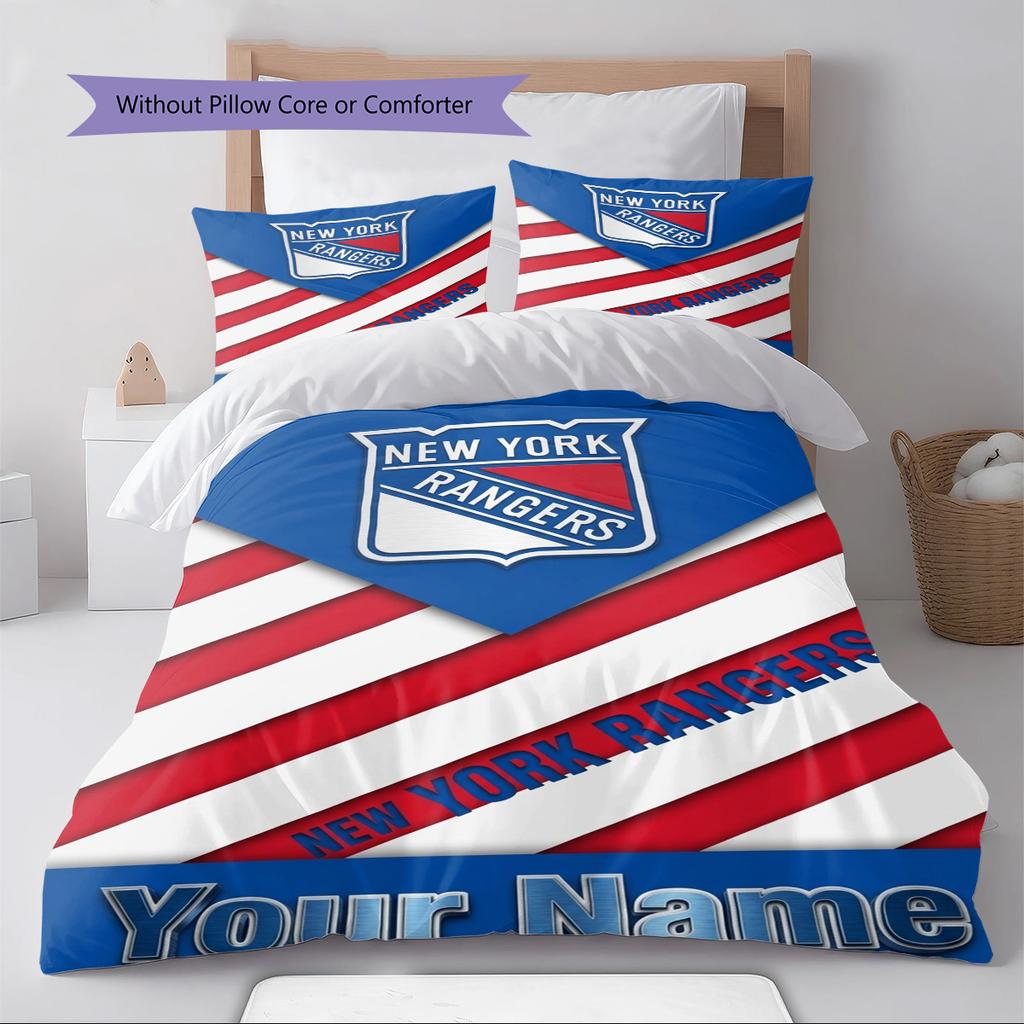 Name Custom New York Rangers Pattern Bedding Set Quilt Cover Pillowcase Home Decor Gift (1 * duvet cover + 2 * pillowcase, without core)