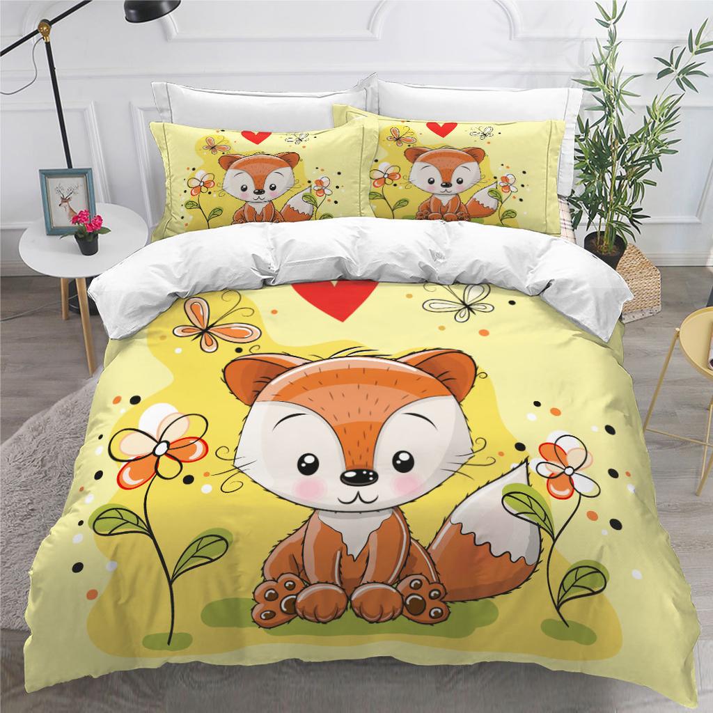 3D Cartoon Animal Bedding Set with High-definition Digital Printed Duvet and Pillowcase 2/3 Pieces Suitable for Children's Room and Home Decoration
