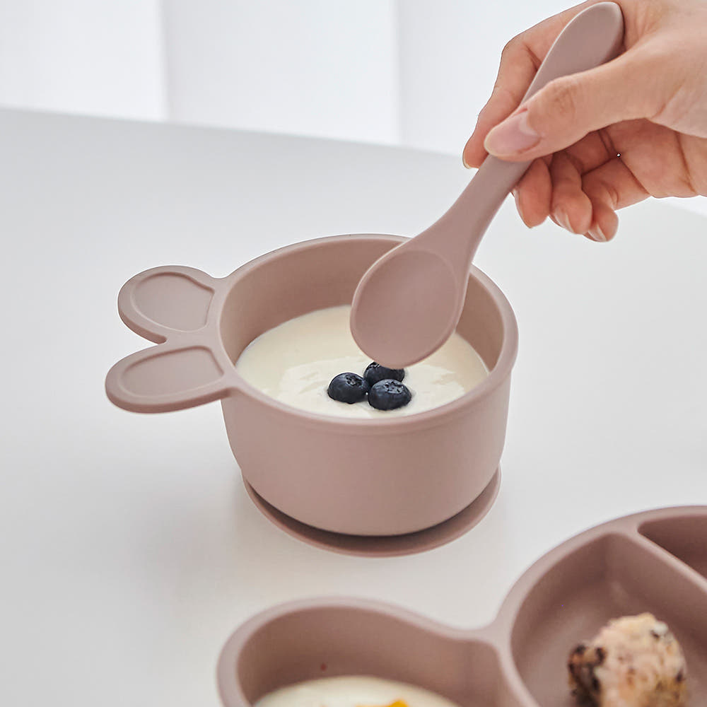 Atti Rabbit Baby Bunny Silicone Suction Bowl Dry Rose Toddler Tableware Self Feeding Container