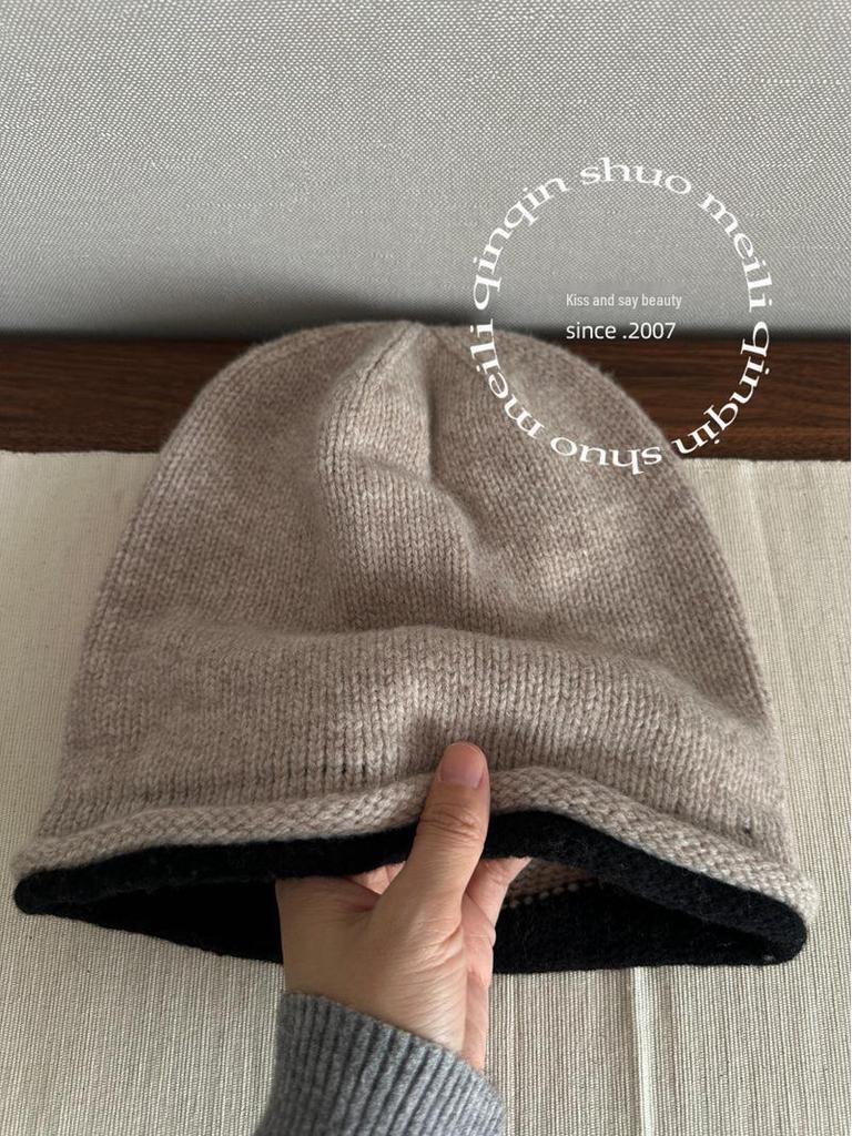 Unisex 100% Wool Reversible Knit Hat - Elastic, Warm Winter Beanie for Men and Women