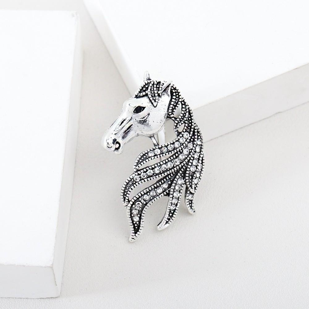 Crystal Vintage Horse Brooch Luxury New Year Lapel Pin Retro Animal Brooch  Women Accessories