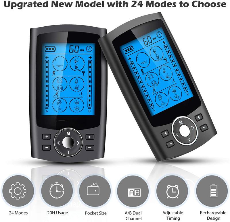 Tens Unit 24 Modes 20 Intensity Electric Stimulation Massager Muscle EMS Therapy Pain Relief Adjustable Lightweight LCD Display