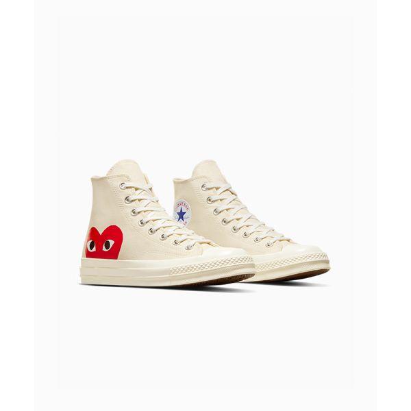 Мужские кроссовки Comme des Garçons Play x Converse Chuck 70 High Молочные 2023 Унисекс Кеды Кремово-белые Красный High-Risk-Red A08792C