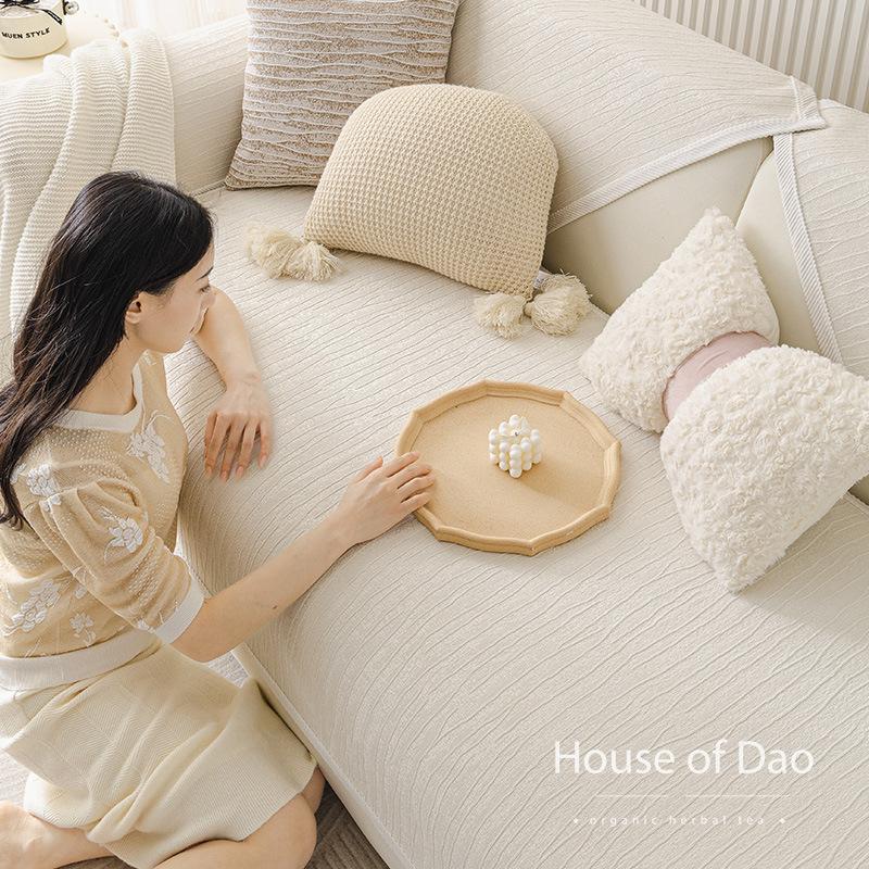 Крем Ветроподушка для дивана Универсальная для всех сезонов Новый Зимний Легкий Роскошный Нескользящий Улучшенный Кожаный Чехол для дивана Ткань-чехол