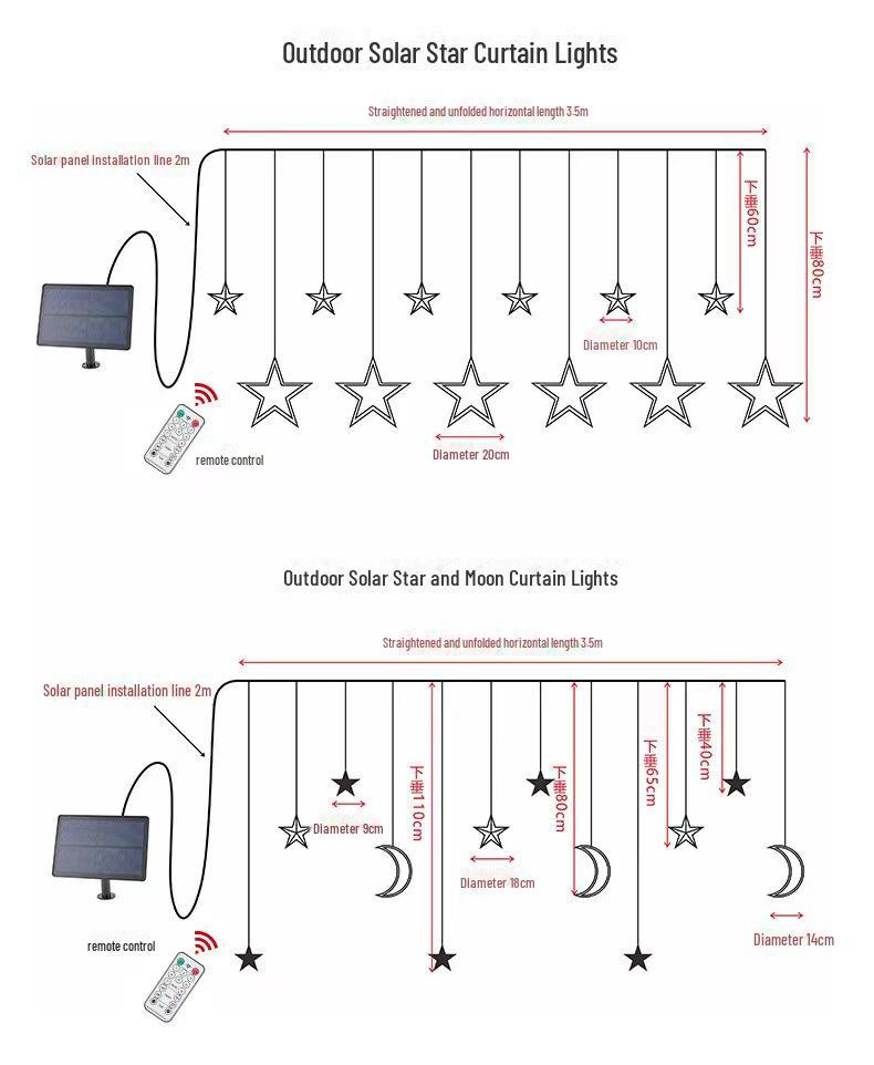 Светодиодные светильники-занавески со звездами и луной на солнечных батареях с пультом дистанционного управления — идеально подходят для кемпинга и праздничного декора
