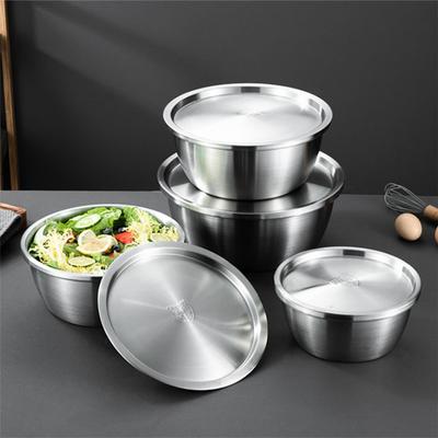 Миска для смешивания салата и яиц из нержавеющей стали Thicken 304 с крышкой, миска для муки и супа, европейская кухонная утварь, таз для овощей и фруктов