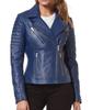 New Women Jacket Blue Leather Lambskin Handmade Soft Stylish Casual Motorcycle