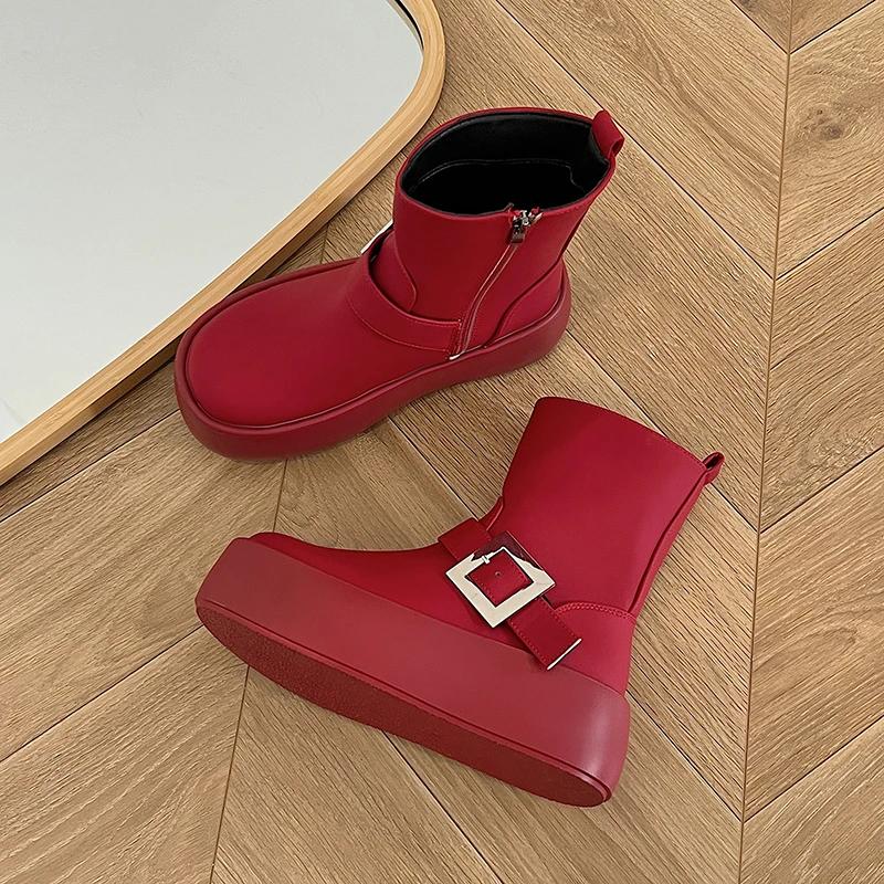 Модные женские короткие сапоги на толстой подошве с пряжкой на ремне, водонепроницаемые туфли на платформе, осень-зима, женские ботильоны