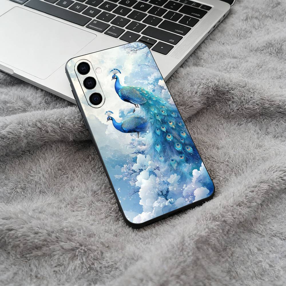 Colorful peacock Black Soft Silicone Phone Case for Samsung Galaxy A73, A71, A72, A70, A53, A52, A51
