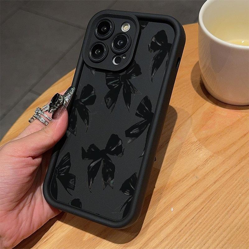 Чехол на телефон iPhone14promax черный с бантом Apple 13 полноразмерный 12/11 модный 15/16 женский 7