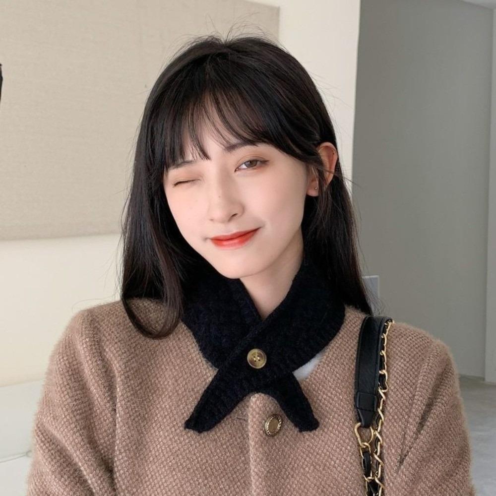 Keep Warm Neck Scarf Cold Resistant Knitted Cross Scarf Fashionable False Collar Female
