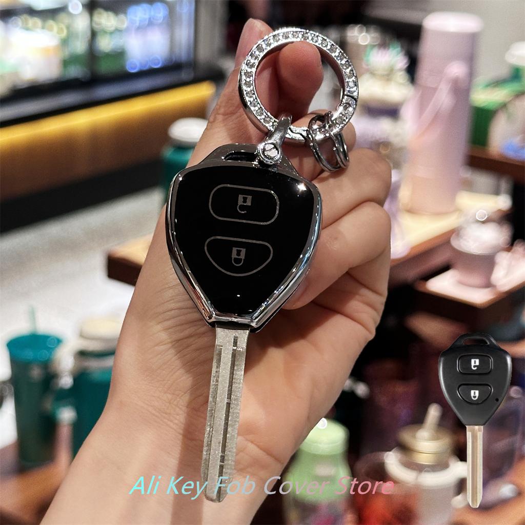 Key Fob Cover with Keyring Car Keychain for Toyota Corolla VIOS Camry Yaris RAV4 HiLux Cruiser Fortuner For 2 Buttons Car Remote