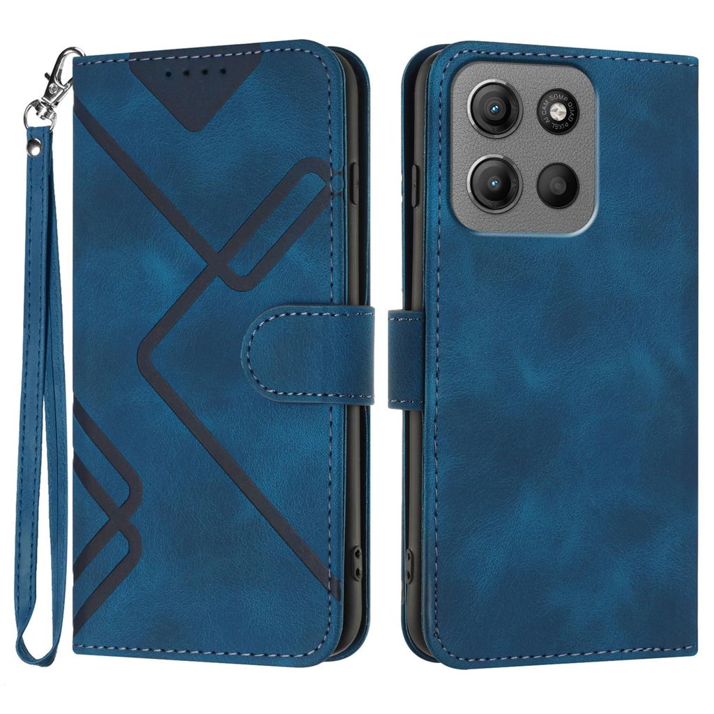 For Motorola Moto G15 Power 4G/Motorola Moto G15 4G Wallet Case Line Imprinted PU Leather Phone Cover with Strap