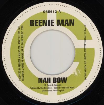7-дюймовая пластинка BEENIE MAN - Nah Bow GRE612 Greensleeves Re 1998 UK Регги, Ска и Даб Б/у