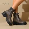 Fashion Classic Platform Sweater Boots Woman Autumn Side Zipper Army Booties Ladies Casual Lug Sole Lace-up Leather Botas