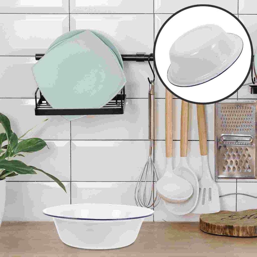 Chicken Breader Bowl Old-fashioned Enamel Home Curled Edge Vegetable and Fruit Basin Soup Bowls